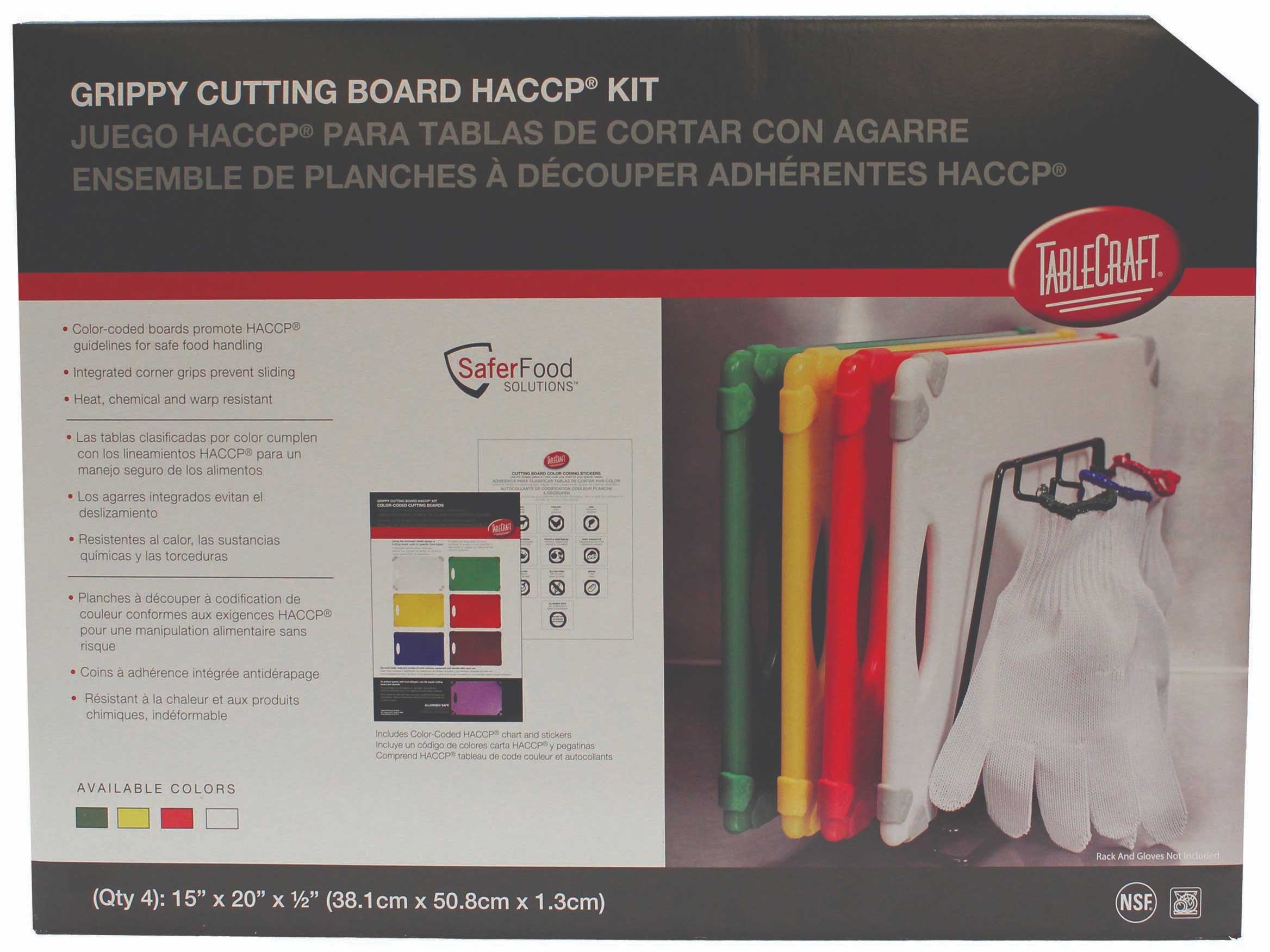 Tablecraft HACCP White Green Yellow and Red Grippy Cutting Board Kit, 15 x 20 inch