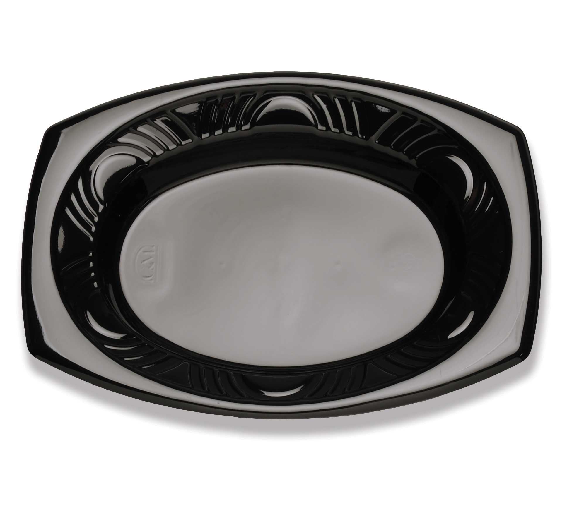 D and W Fine Pack Black Polystyrene Shiny Oval Platter, 12 x 9 inch -- 250 per case.