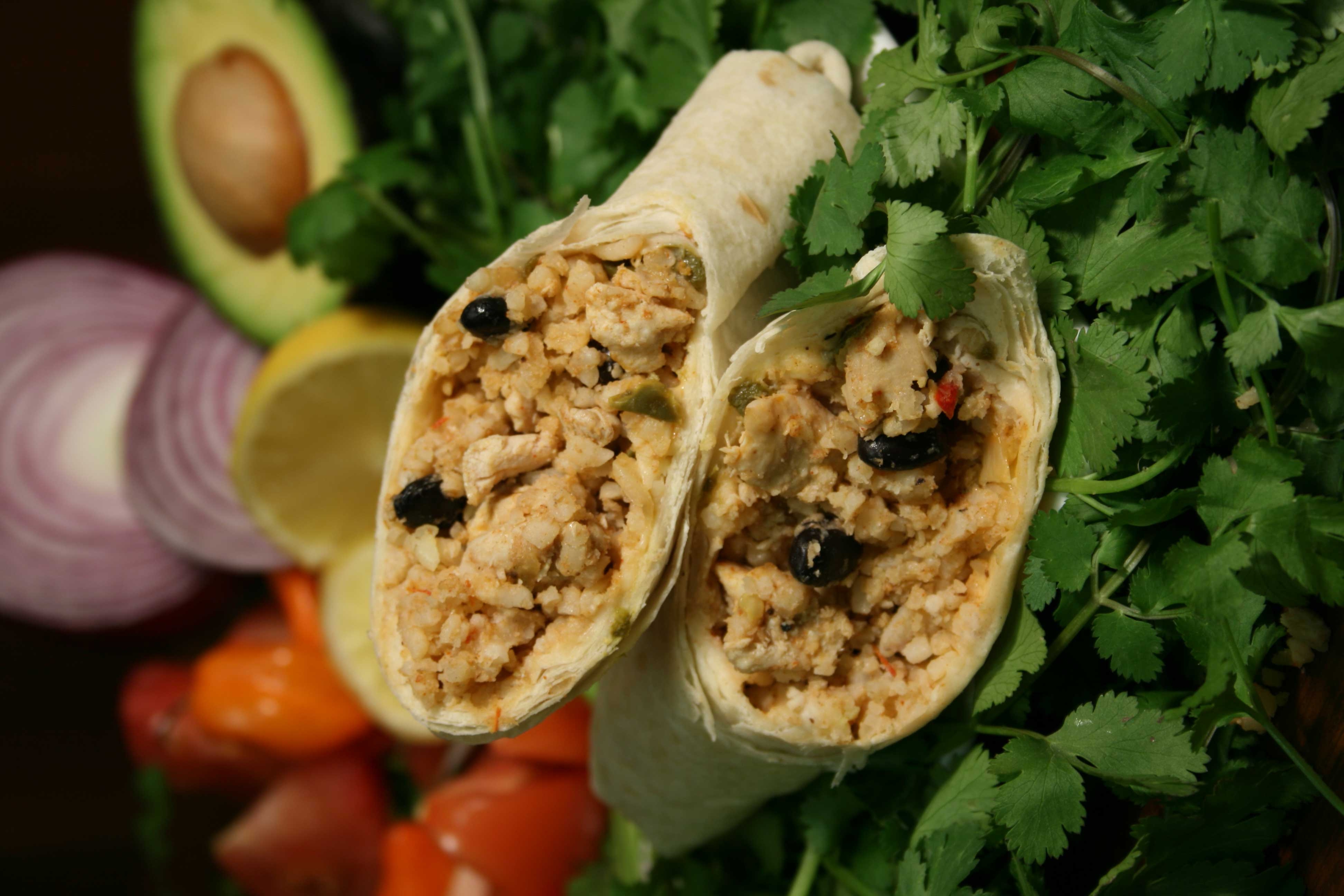Tres Picosos Chicken Fajita Burrito with Black Beans and Rice -- 12 per case.