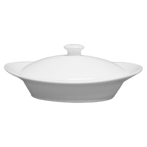 Vertex China Rubicon Undecorated White Oval Pot with Lid, 9 Ounce -- 12 per case.