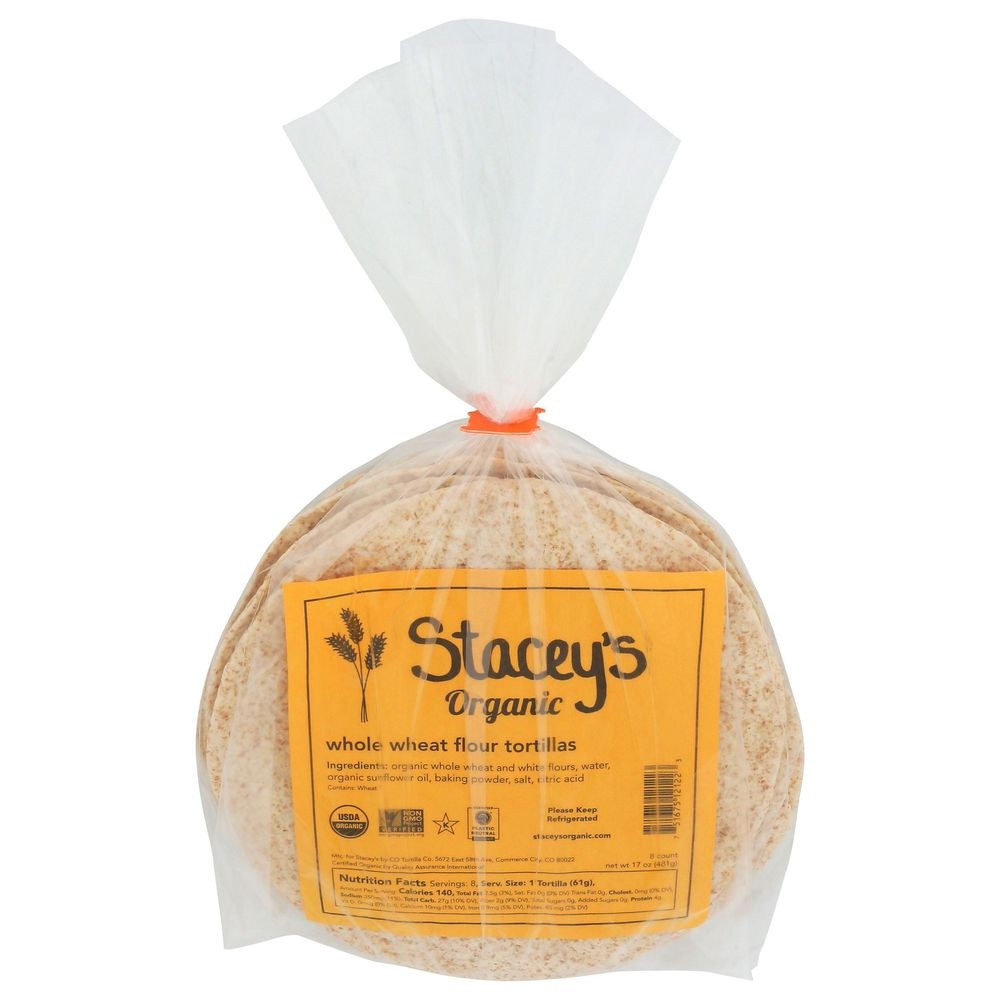 Staceys 8 inch Organic Whole Wheat Flour Tortillas, 17 Ounce -- 12 per case