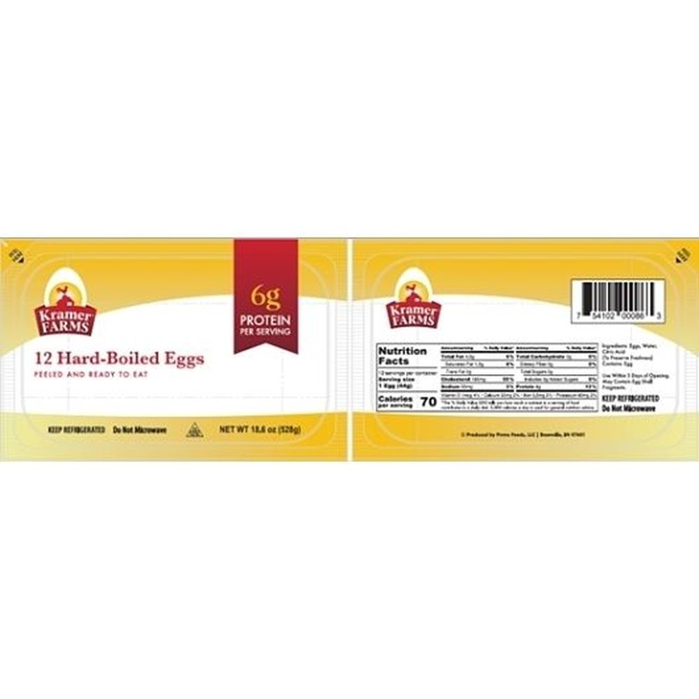 Kramer Farms Hard Boiled Eggs, 12 count -- 6 per case