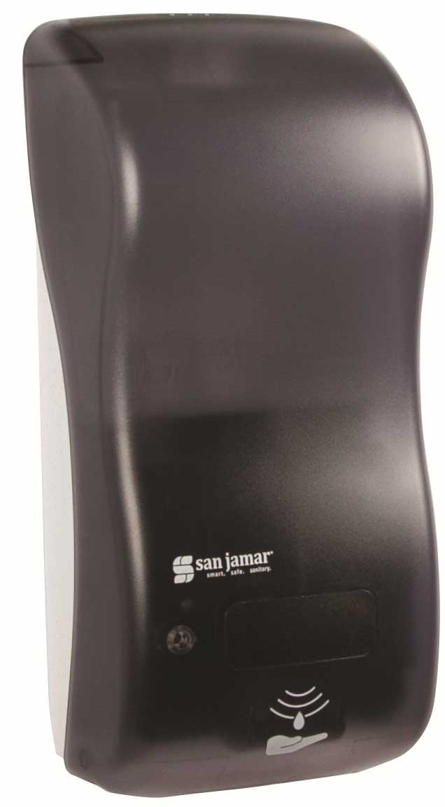San Jamar Rely Black Pearl Hybrid Electronic Touchless Soap and Hand Sanitizer Dispenser.