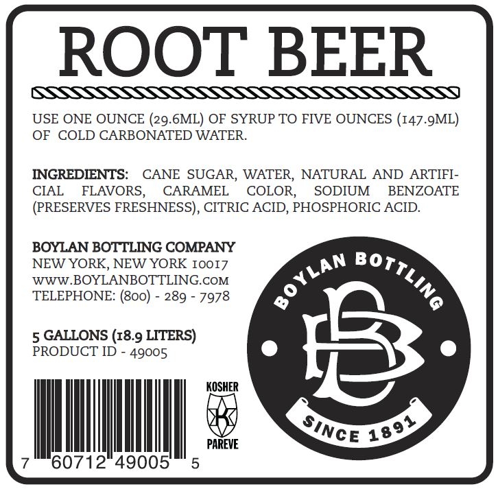 Boylan Bottling Root Beer Soda, 5 Gallon.
