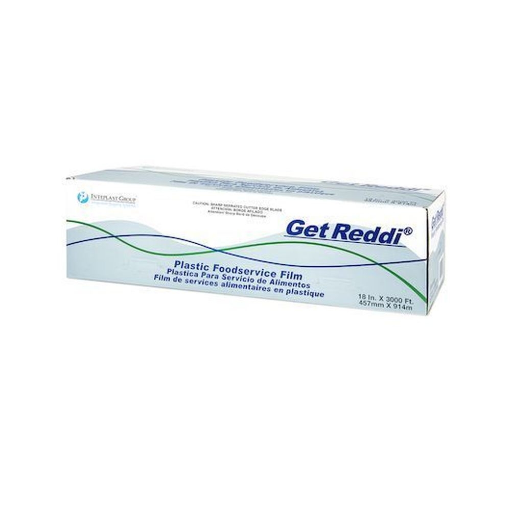 Get Reddi Plastic Foodservice Film Wrap with Cutter, 18 inch x 3000 Feet