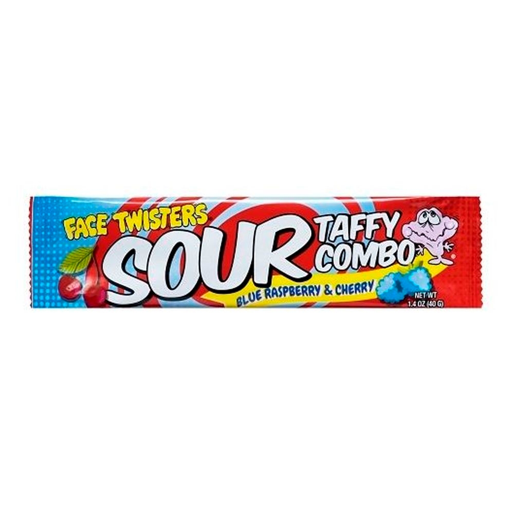 Face Twisters Blue Raspberry and Cherry Sour Taffy Combo Bar, 1.4 Ounce -- 48 per case