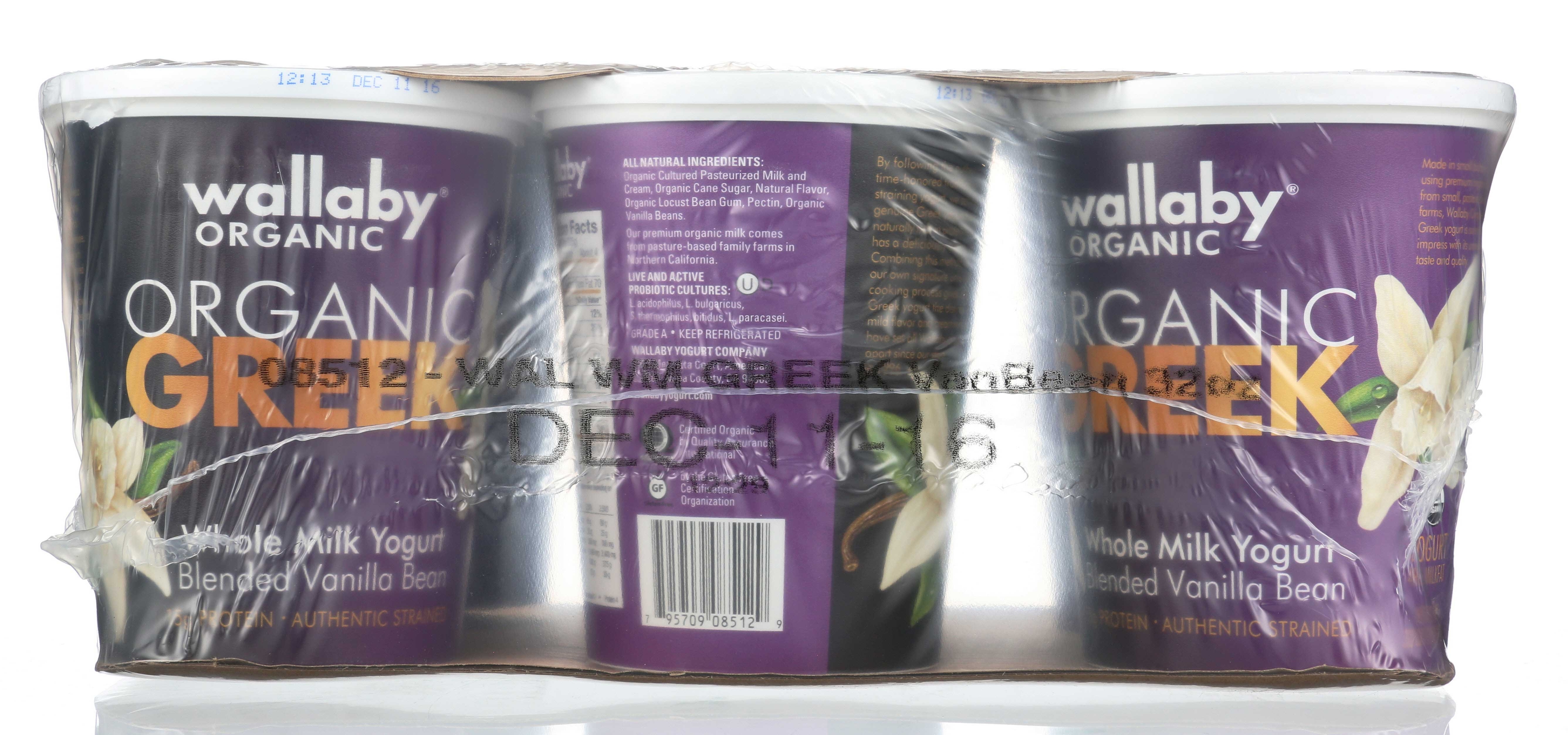 Wallaby Organic Vanilla Bean Whole Milk Greek Yogurt, 32 Ounce -- 6 per case