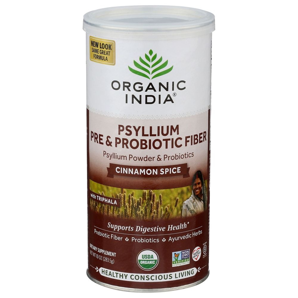 Organic India Cinnamon Spice Psyllium Pre and Probiotic Fiber Powder, 10 Ounce