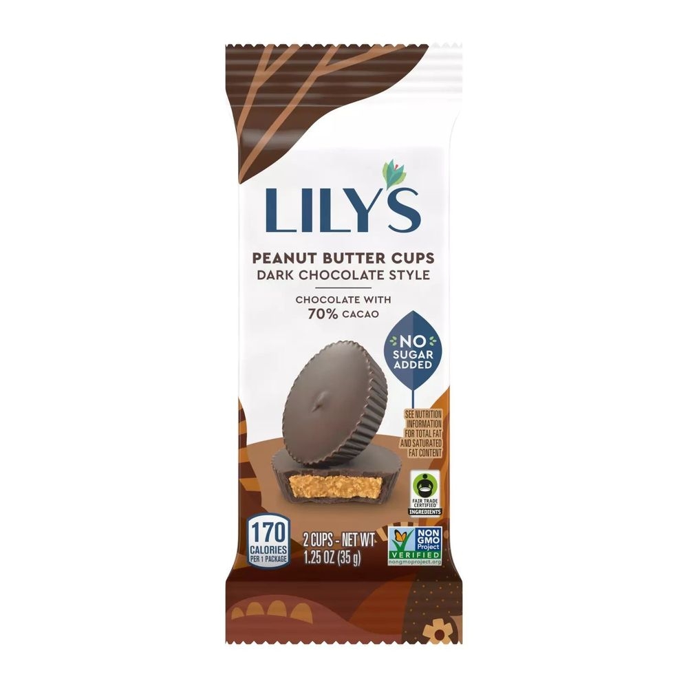 Lilys 1.25 Ounce Dark Chocolate Style Peanut Butter Cups, 2 count -- 12 per case
