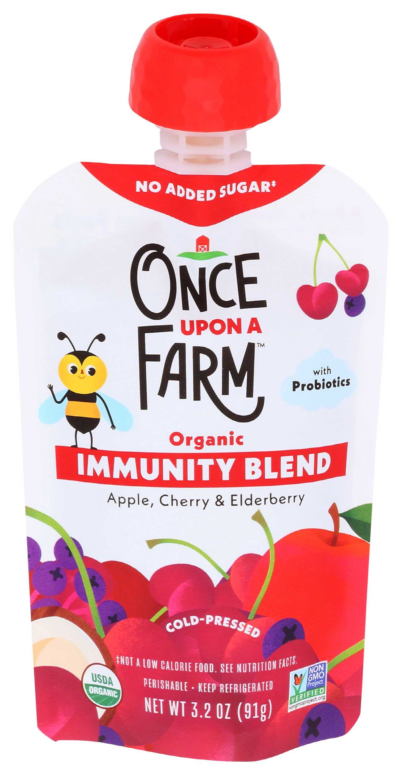 Once Upon A Farm Organic Apple Cherry and Elderberry Immunity Blend, 3.2 Ounce -- 8 per case