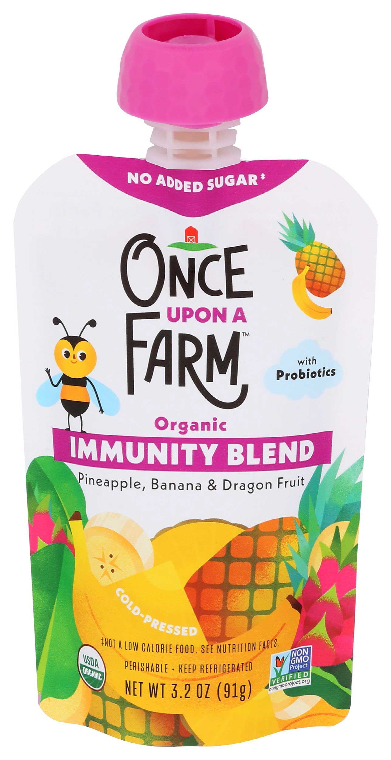 Once Upon A Farm Organic Pineapple Banana and Dragon Fruit Immunity Blend, 3.2 Ounce -- 8 per case