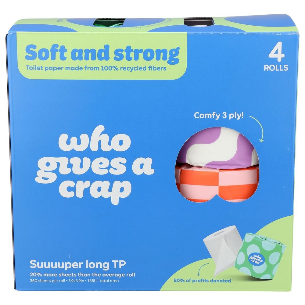 Who Gives A Crap Recycled Toilet Paper Roll, 4 count -- 6 per case