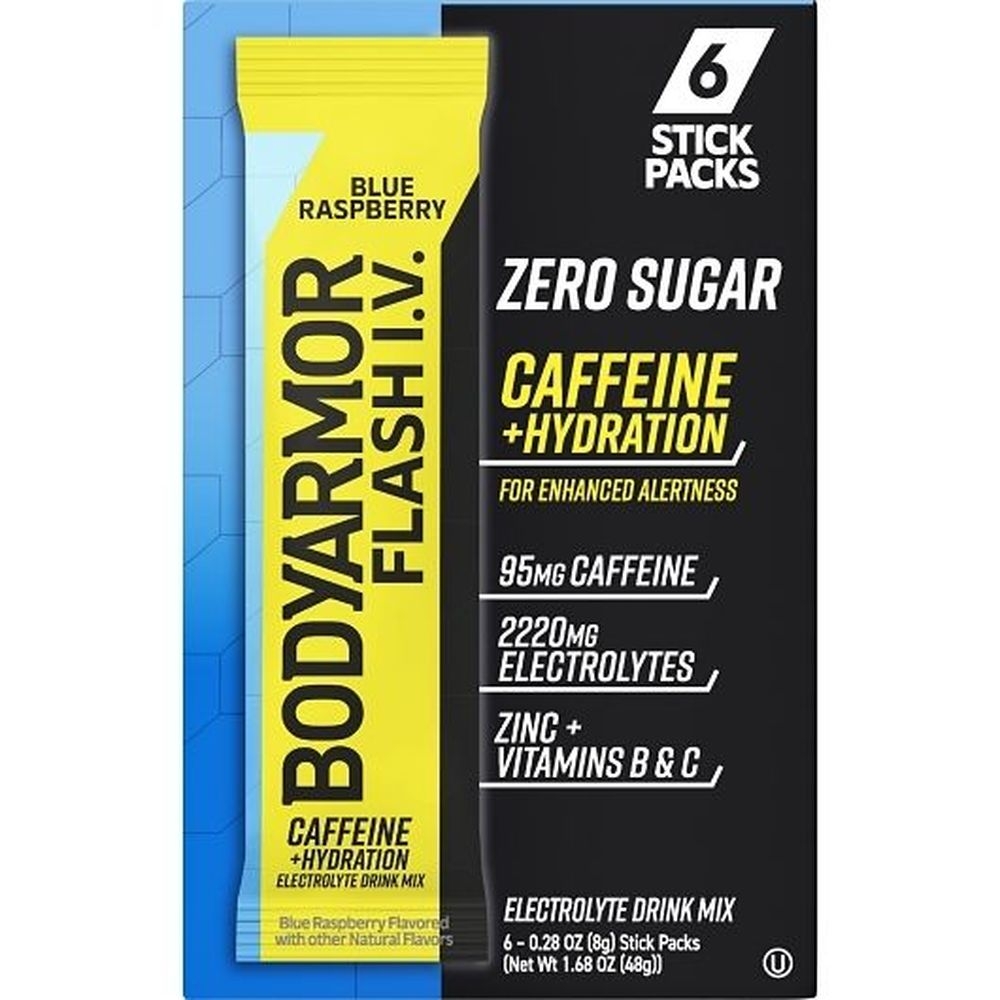 Bodyarmor Flash Iv Ko Caffeine Plus Hydration Blue Raspberry Electrolyte Drink Mix, 0.28 Ounce - 72 per case