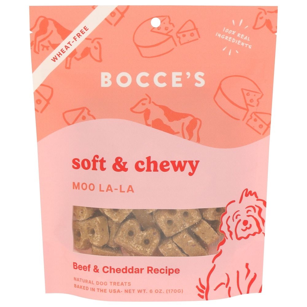 Bocces Moo La-La Beef and Cheddar Soft and Chewy Dog Treat, 6 Ounce -- 12 per case