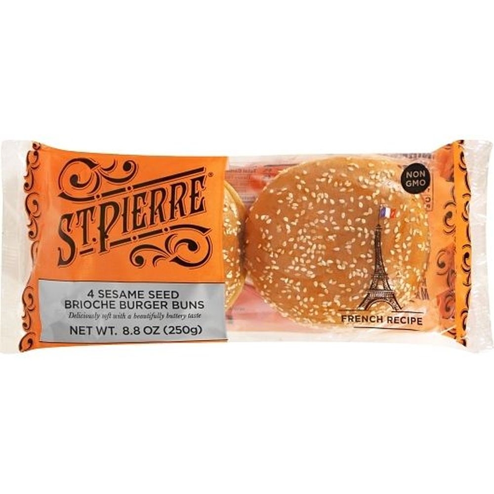 St. Pierre Sesame Seed Brioche Burger Bun, 4 count - 18 per case