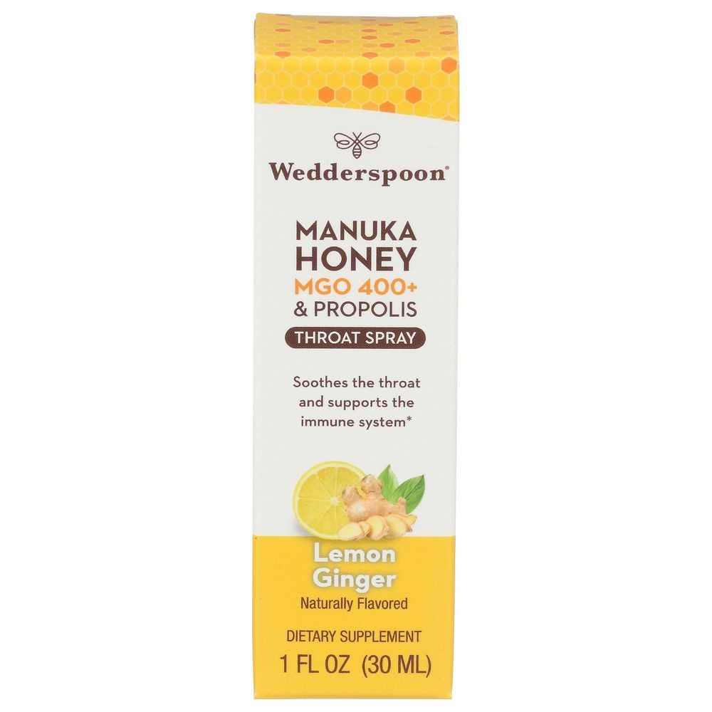 Wedderspoon Lemon Ginger Propolis and Manuka Honey Throat Spray, 1 Fluid Ounce