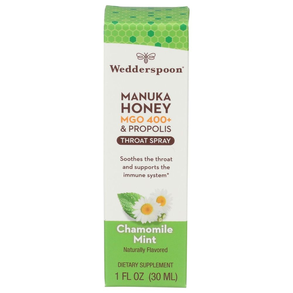 Wedderspoon Chamomile and Mint Propolis and Manuka Honey Throat Spray, 1 Fluid Ounce