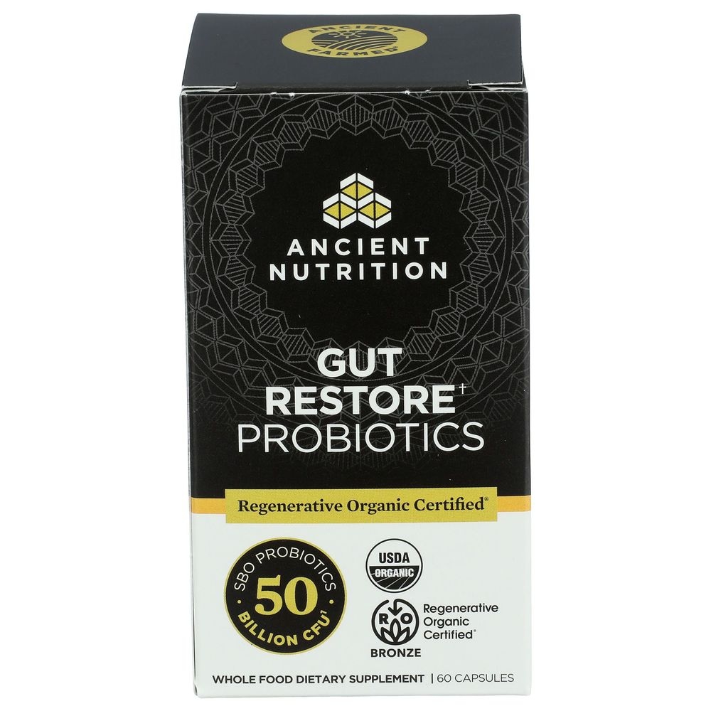 Ancient Nutrition Organic Gut Restore Probiotics Capsules, 60 count -- 3 per case