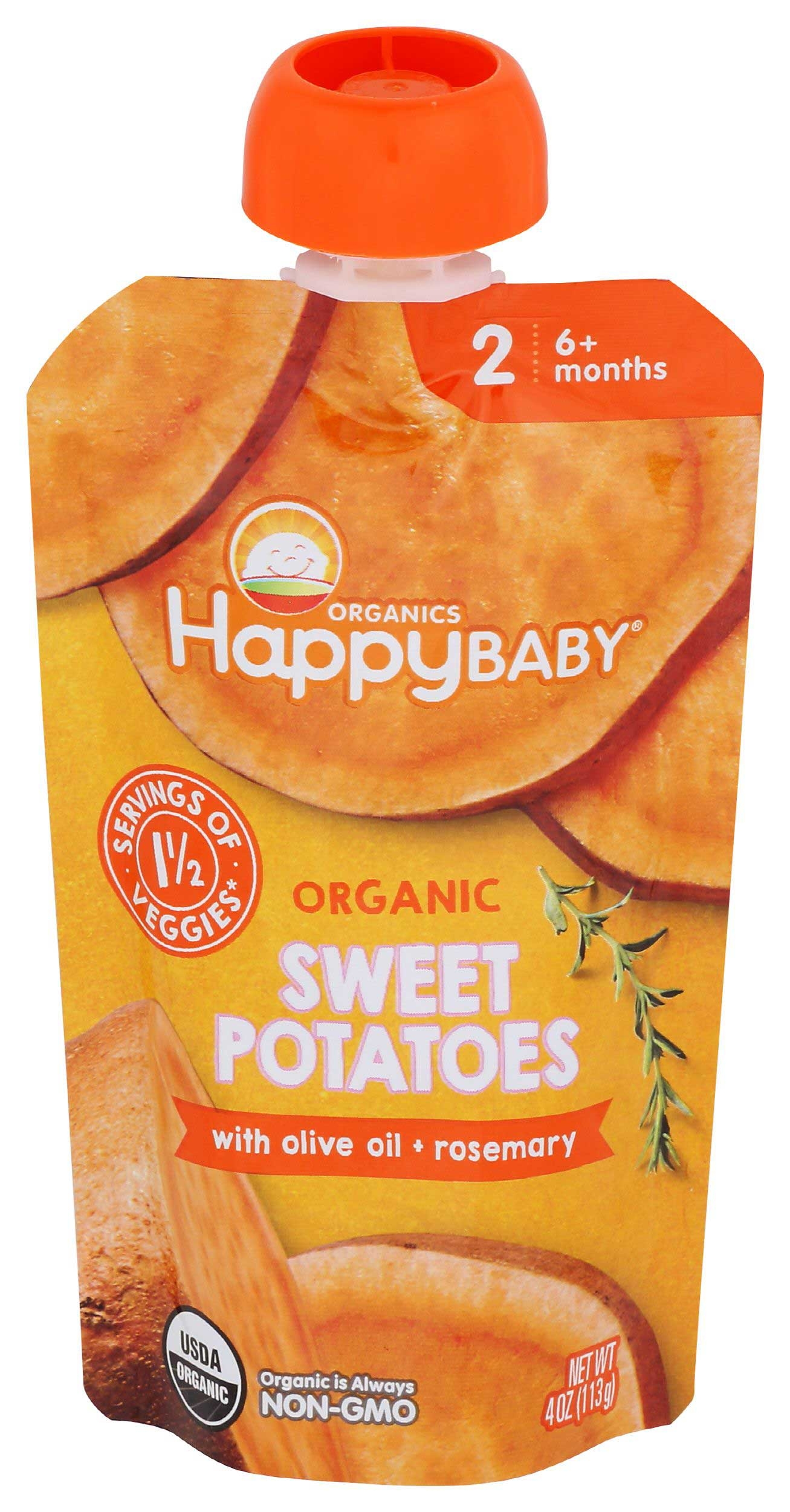 Happy Baby Organics Sweet Potatoes with Olive Oil Plus Rosemary Baby Food for Stage 2, 4 Ounce -- 16 per case