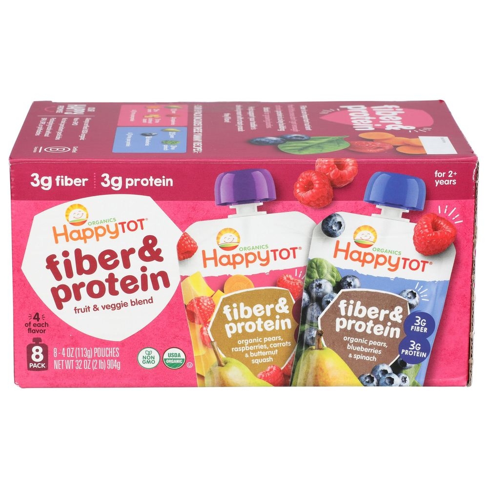 Happy Tot 4 Ounce Organic Fiber and Protein Fruit Veggie Blend Baby Food, 8 count