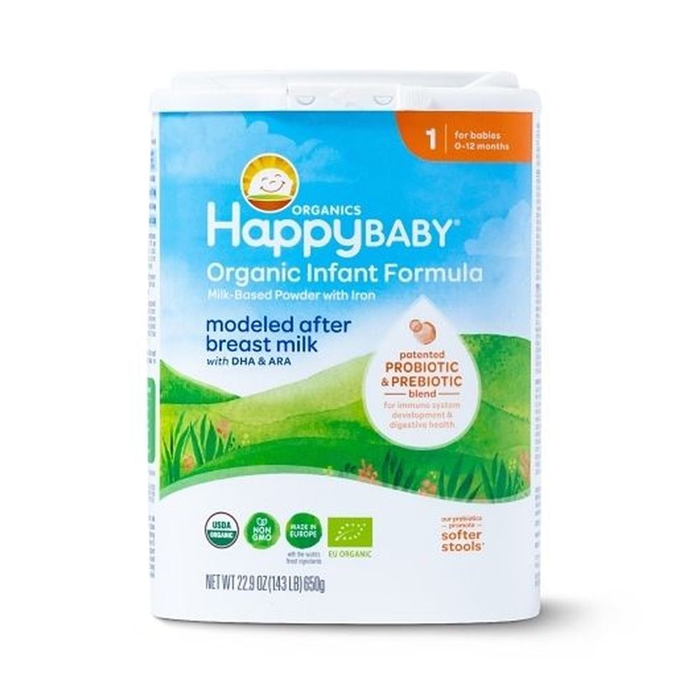 Happy Baby If Organic Non-Gmo Milk-Based Infant Formula with Iron for Stage 1, 22.9 Ounce Tub - 6 per case