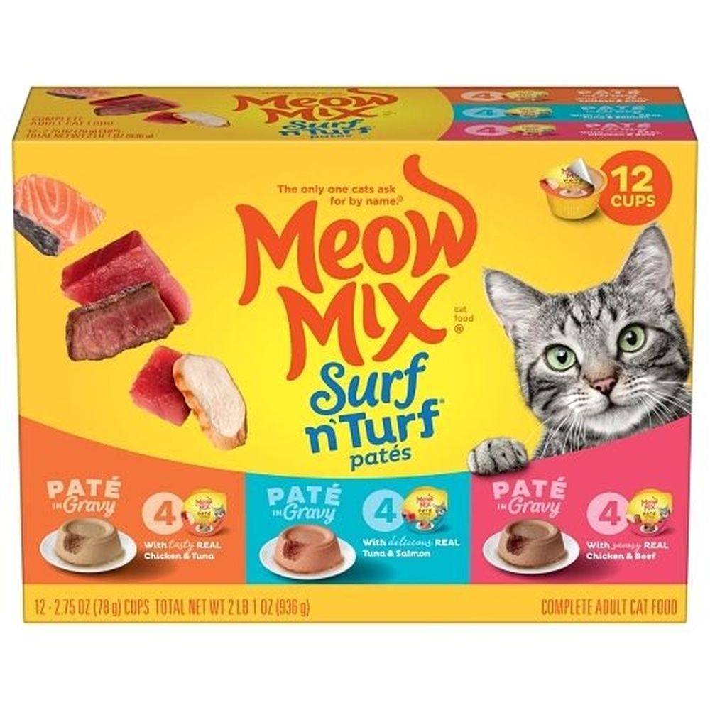 Meow Mix Surf and Turf Pate in Gravy Wet Cat Food - Variety Pack, 33 Ounce -- 4 per case