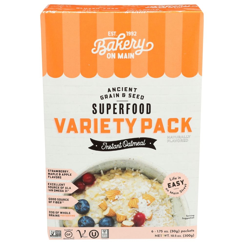 Bakery On Main Instant Oatmeal Variety Pack, 10.5 Ounce -- 6 per case.