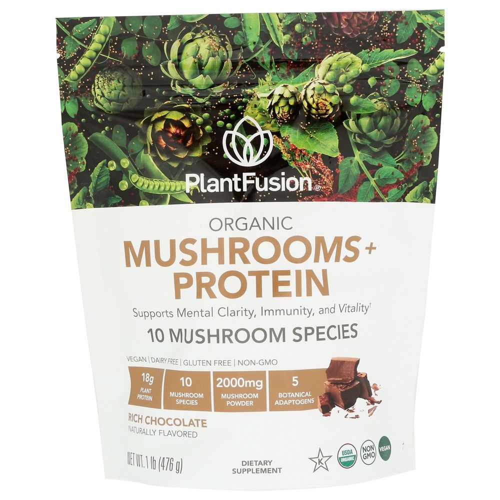 Plant Fusion Organic Rich Chocolate Mushrooms plus Protein Powder, 15.8 Ounce