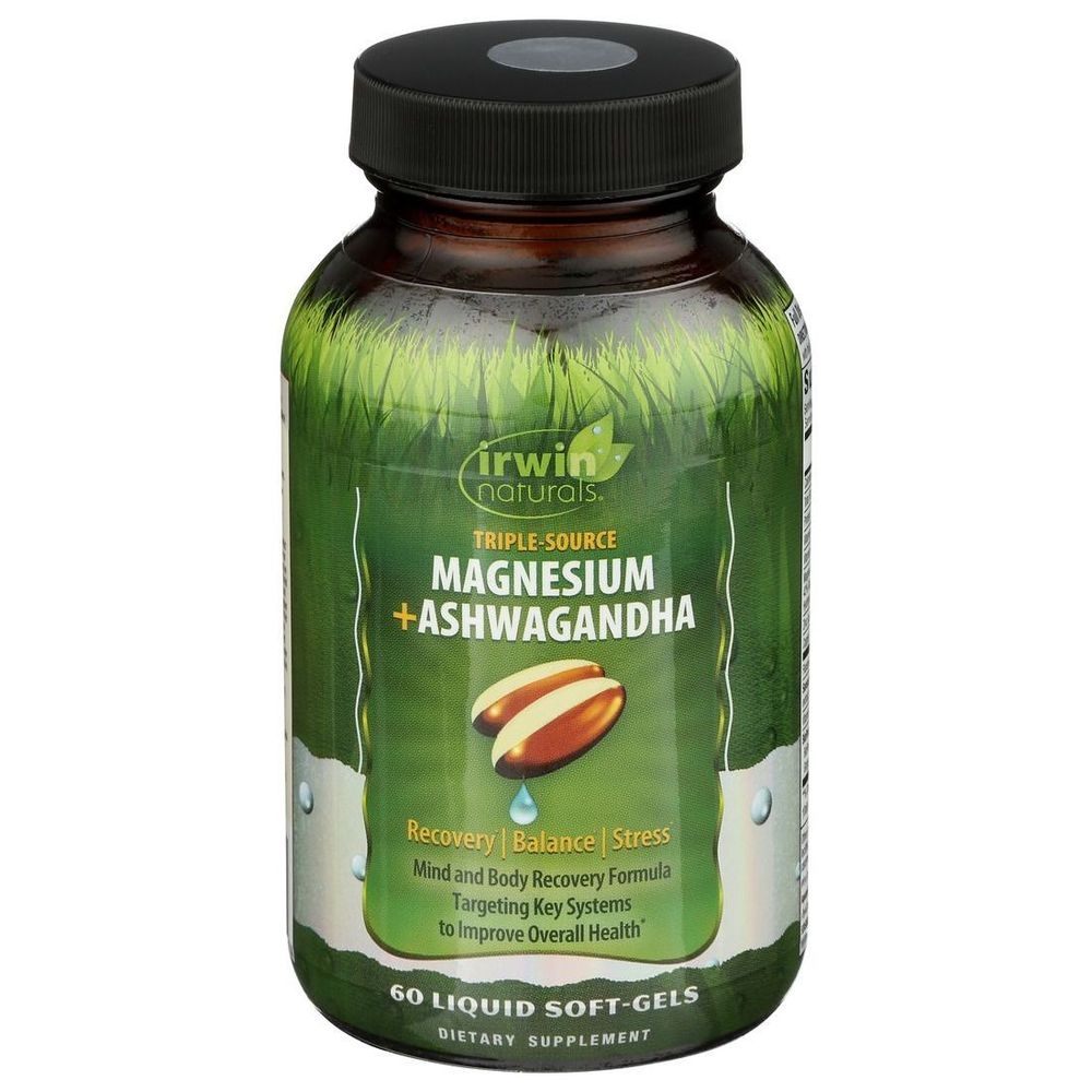 Irwin Naturals Triple Source Magnesium Plus Ashwagandha Liquid Soft Gel, 60 count