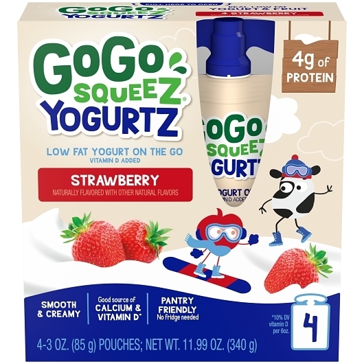 Materne GoGo Squeez 12 Ounce Strawberry Yogurtz, 4 count per pack -- 12 per case.