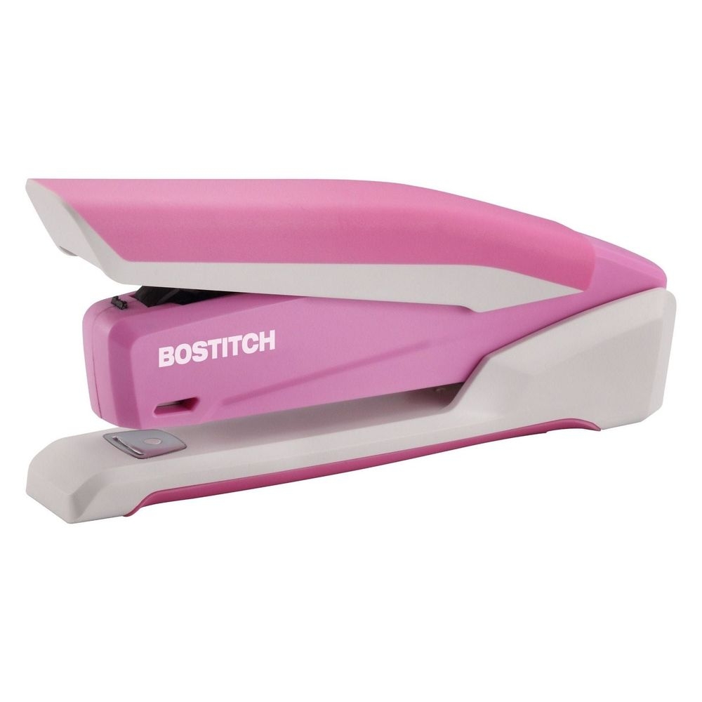Bostich Desktop Stapler, 20-Sheet Capacity, Pink/White, 1 each.
