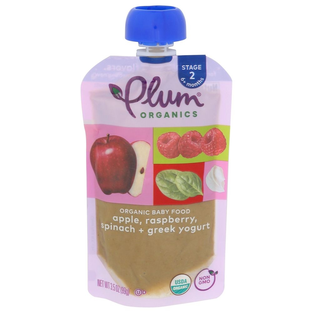 Plum Organics Apple Raspberry Spinach plus Greek Yogurt Baby Food for Stage 2, 3.5 Ounce -- 12 per case