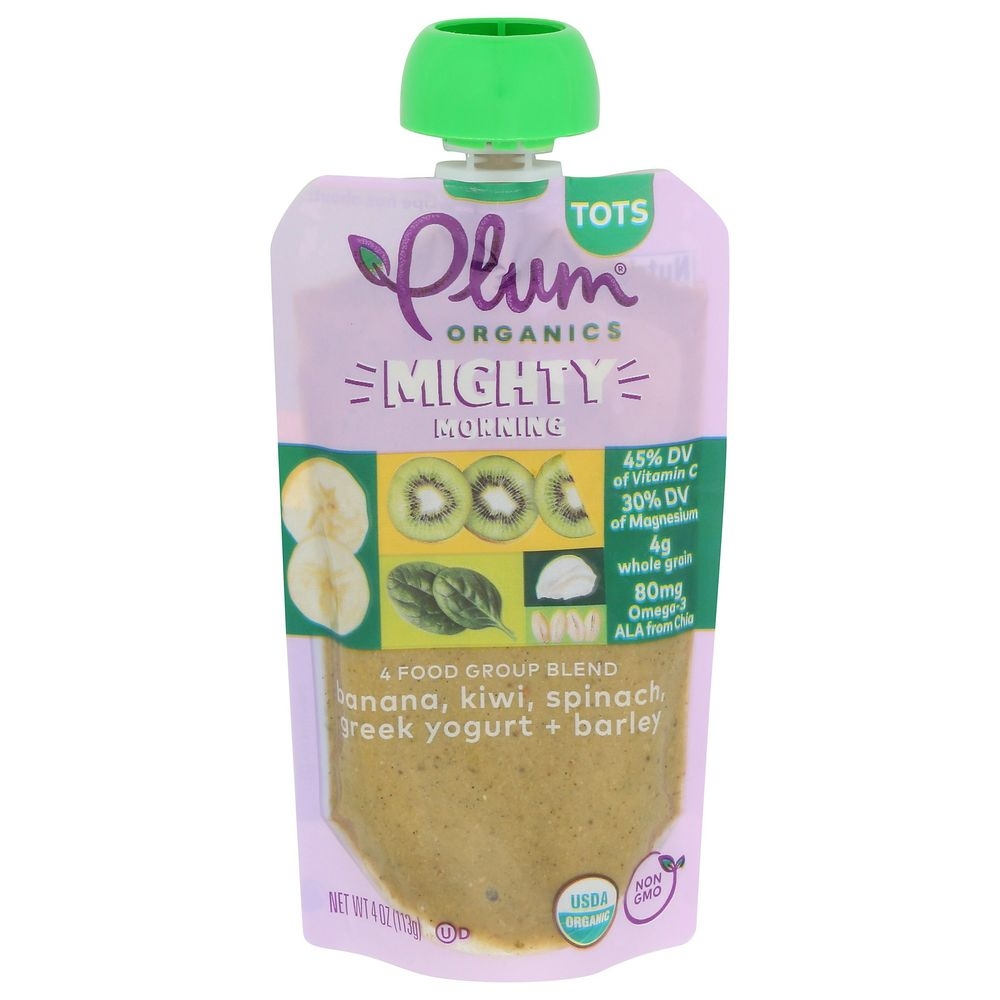 Plum Organics Mighty Morning Banana Kiwi Spinach Greek Yogurt plus Barley Baby Food for Tots, 4 Ounce -- 12 per case