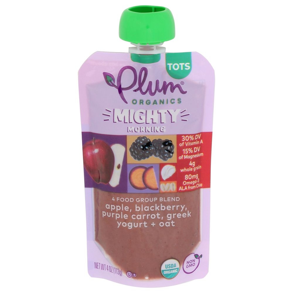 Plum Organics Mighty Morning Apple Blackberry Purple Carrot Greek Yogurt plus Oat Baby Food for Tots, 4 Ounce -- 12 per case