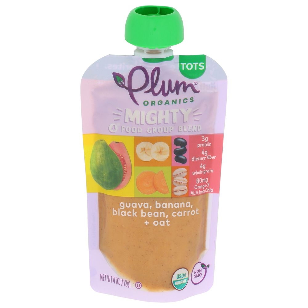 Plum Organics Mighty 4 Guava Banana Black Bean Carrot plus Oat Baby Food for Tots, 4 Ounce -- 12 per case