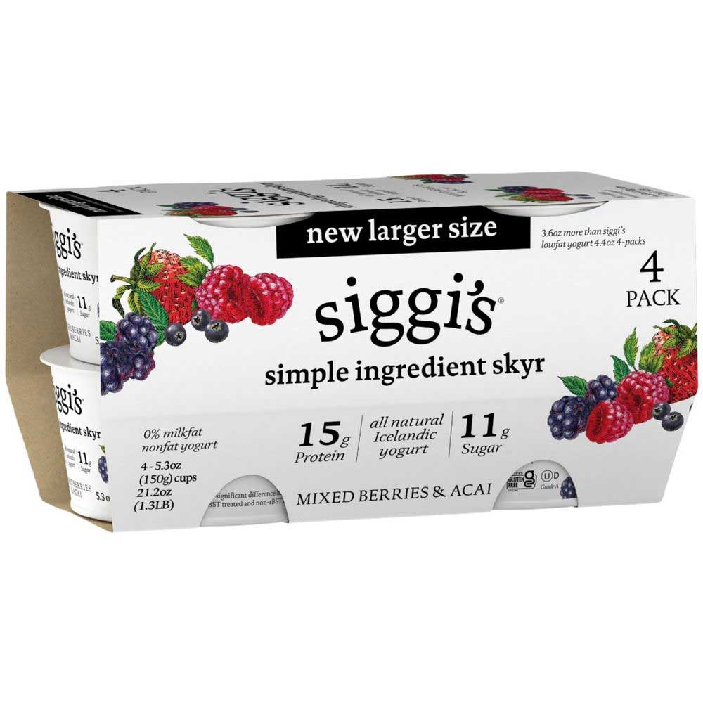 Siggis Mixed Berry and Acai Non Fat Skyr Yogurt, 5.3 Ounce -- 16 per case
