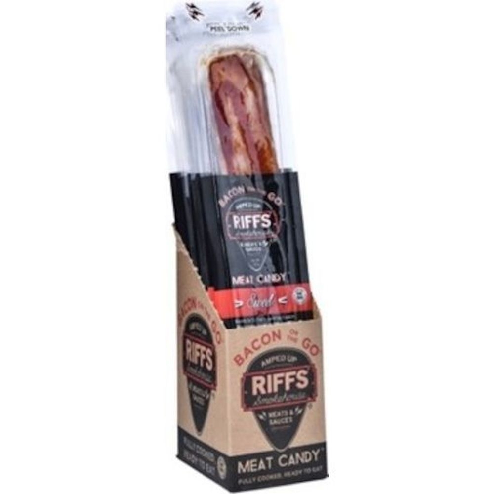 Riffs Bacon On The Go Raspberry Chipotle Sweet and Spicy and Thai Curry Meat Candy - Display, 48 count