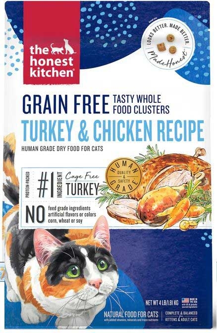 The Honest Kitchen Grain Free Turkey and Chicken Clusters Dry Cat Food, 4 Pound -- 8 per case