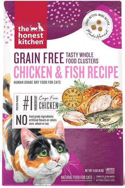 The Honest Kitchen Grain Free Chicken and White Fish Clusters Dry Cat Food, 4 Pound -- 8 per case