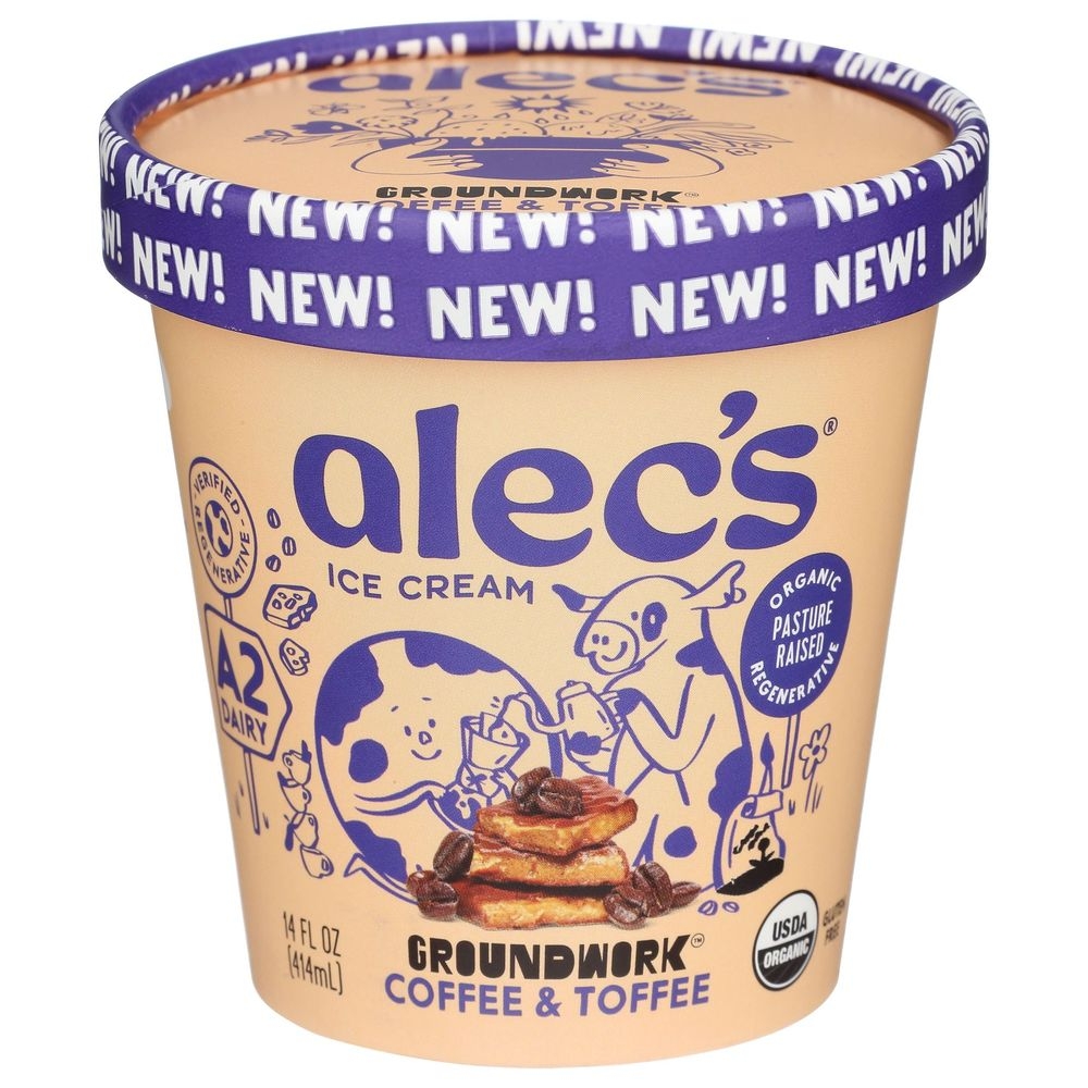 Alecs Groundwork Organic Coffee and Toffee Ice Cream, 14 Fluid Ounce -- 8 per case