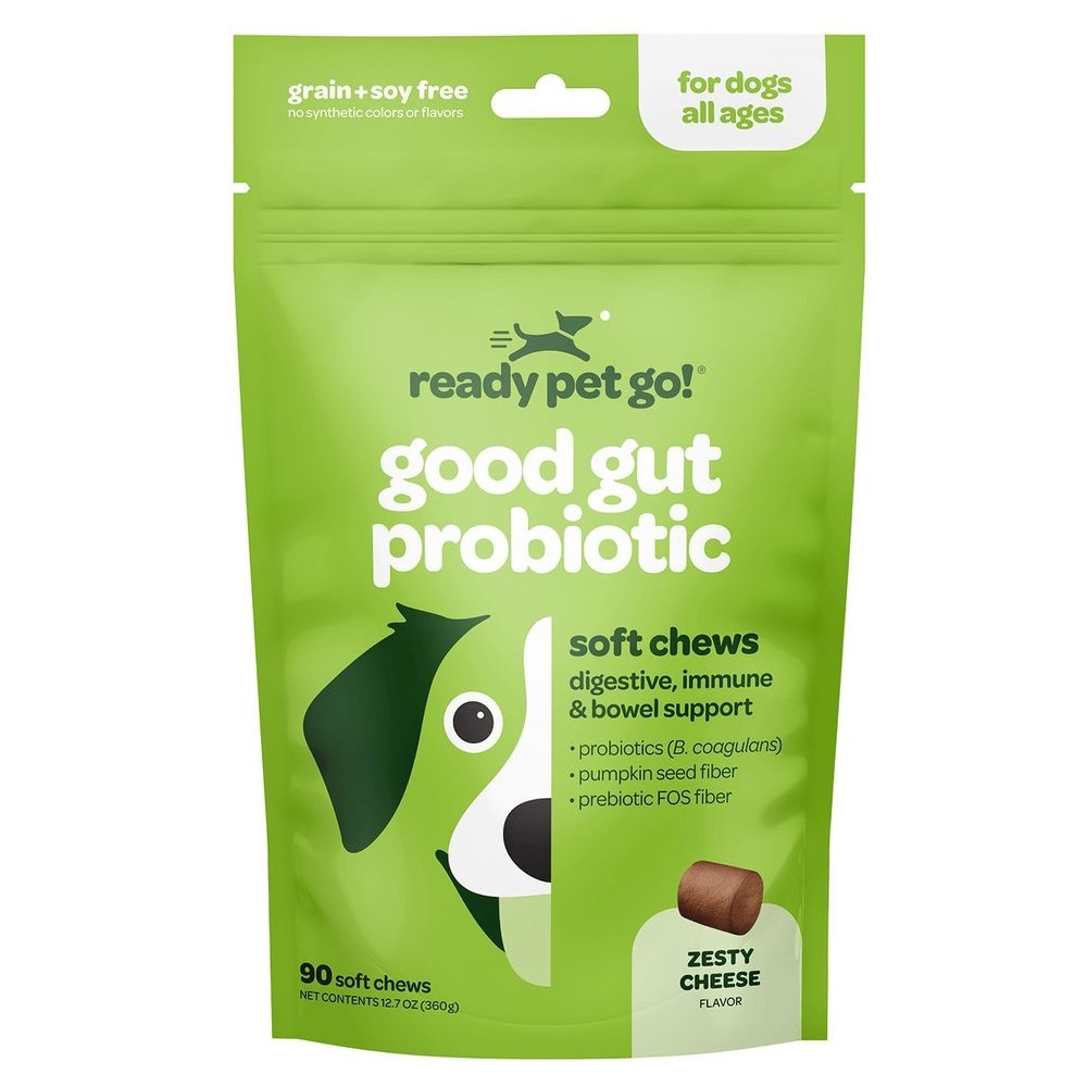 Ready Pet Go Zesty Cheese Good Gut Probiotic Soft Chews for All Aged Dogs, 60 count