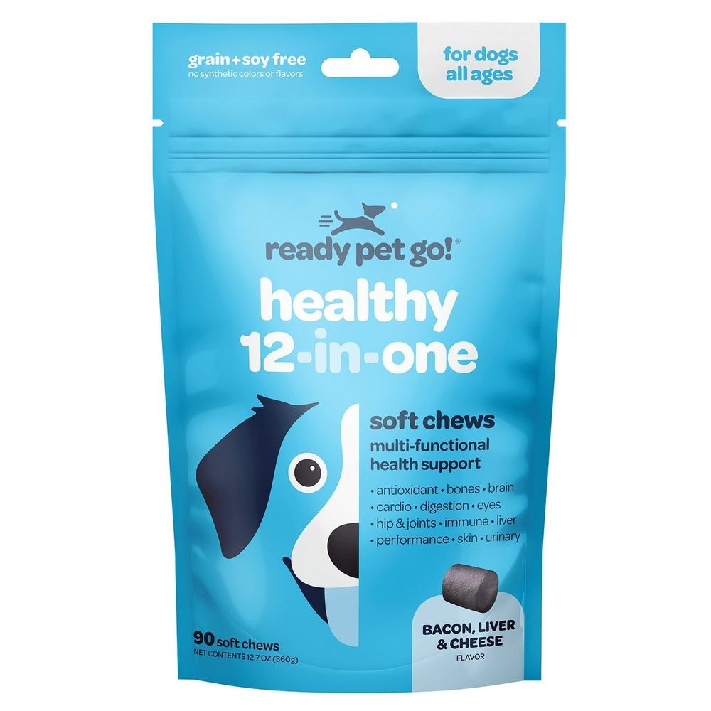 Ready Pet Go Bacon Liver and Cheese Healthy 12 in One Soft Chews for All Aged Dogs, 60 count