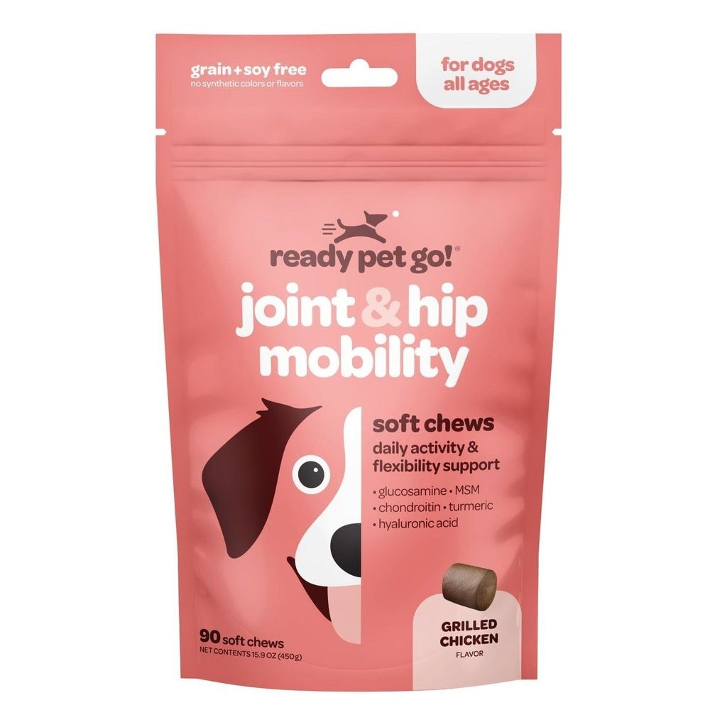 Ready Pet Go Grilled Chicken Joint and Hip Mobility Soft Chews for All Aged Dogs, 60 count