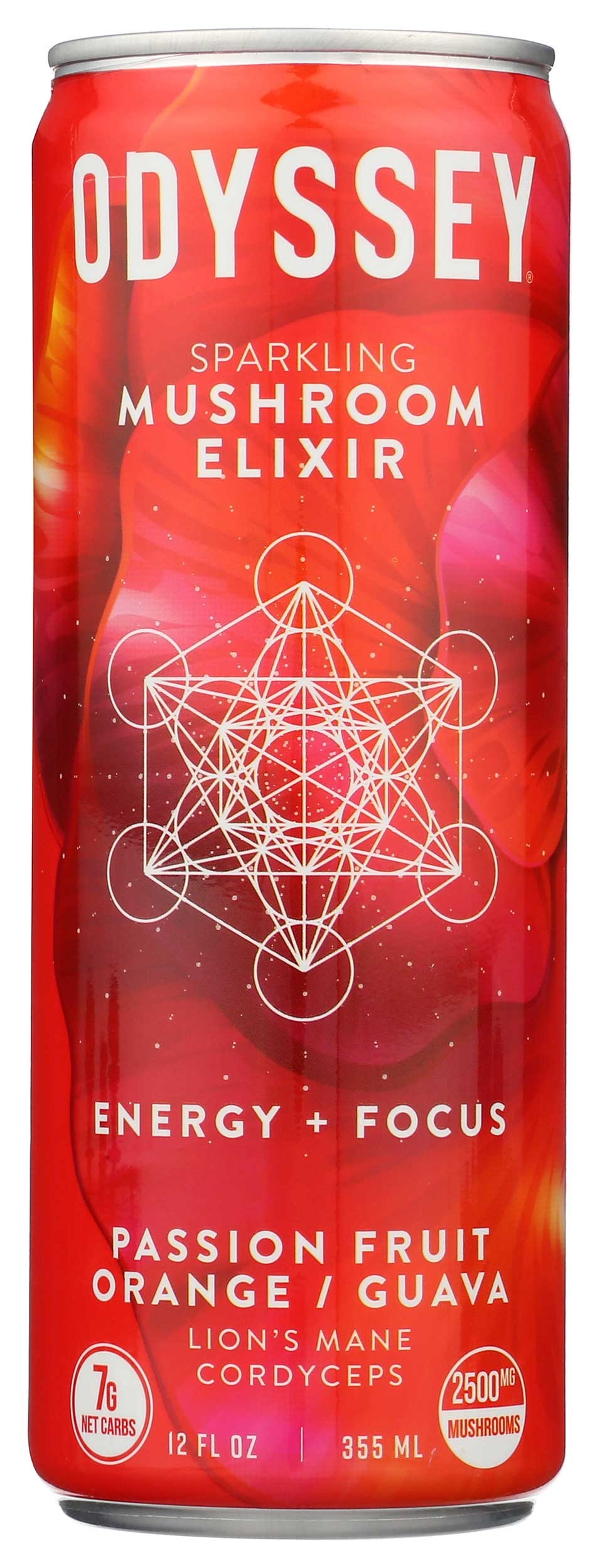 Odyssey Passion Fruit Orange Guava Sparkling Mushroom Elixir Energy Plus Focus Drink, 12 Fluid Ounce -- 12 per case