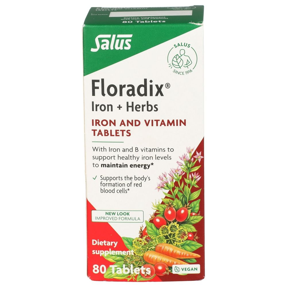 Salus Floradix Iron and Herbs Vitamin Tablets, 80 count