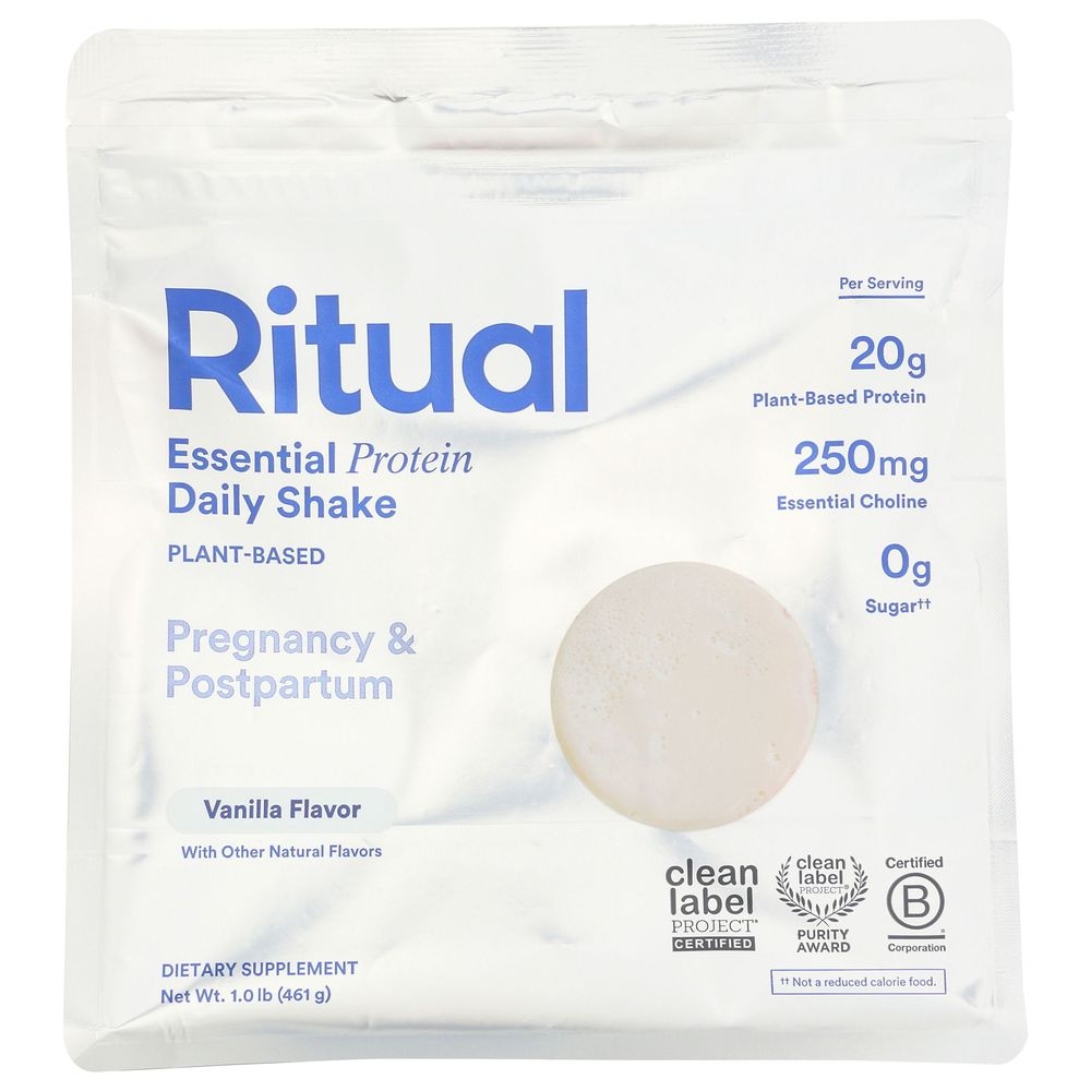 Ritual Pregnancy and Postpartum Vanilla Essential Daily Shake Protein Powder, 16 Ounce