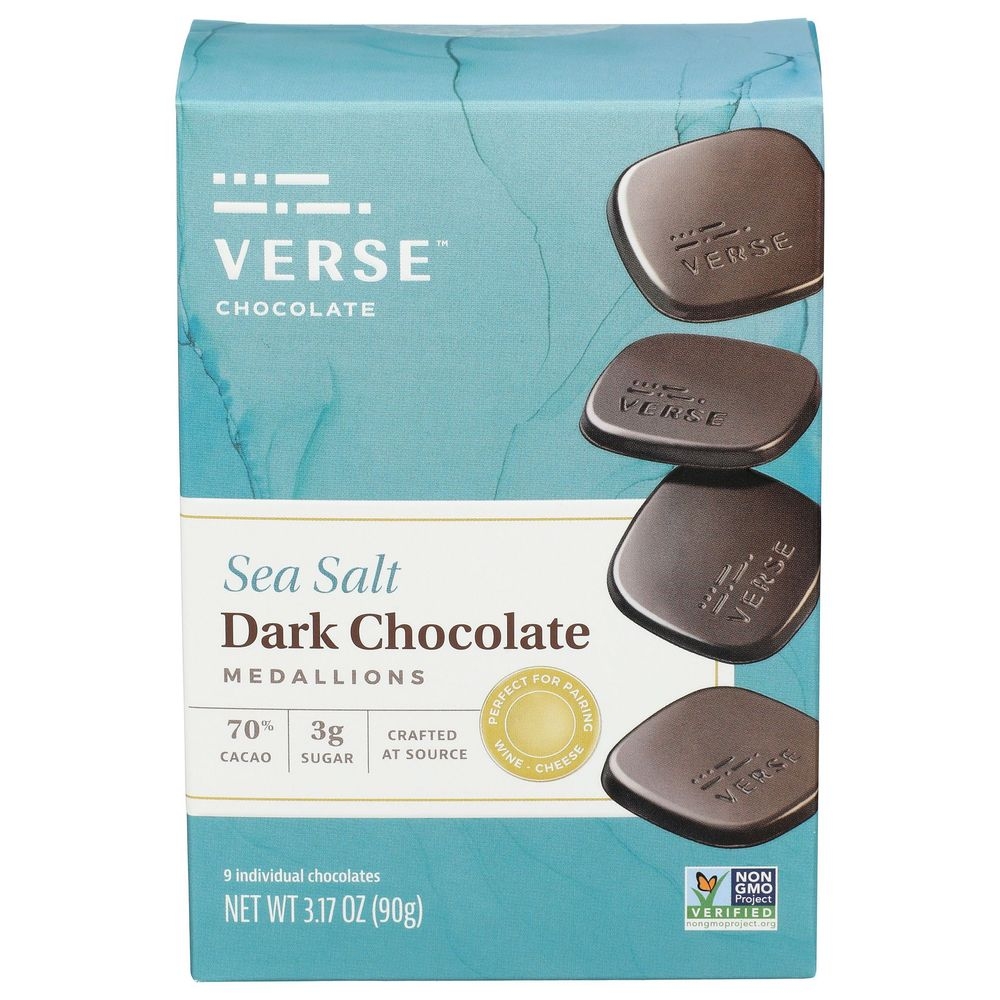 Verse Chocolate 70 Percent Cacao Sea Salt Dark Chocolate Medallions, 3.17 Ounce -- 8 per case