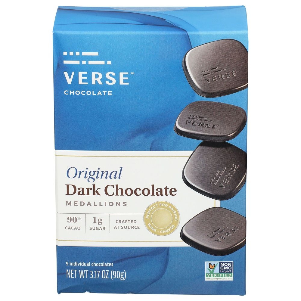 Verse 90 Percent Cacao Original Dark Chocolate Medallions, 3.17 Ounce -- 8 per case