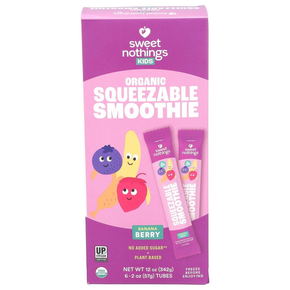 Sweet Nothings 2 Ounce Organic Banana Berry Squeezable Smoothie Pops for Kids, 6 count -- 4 per case