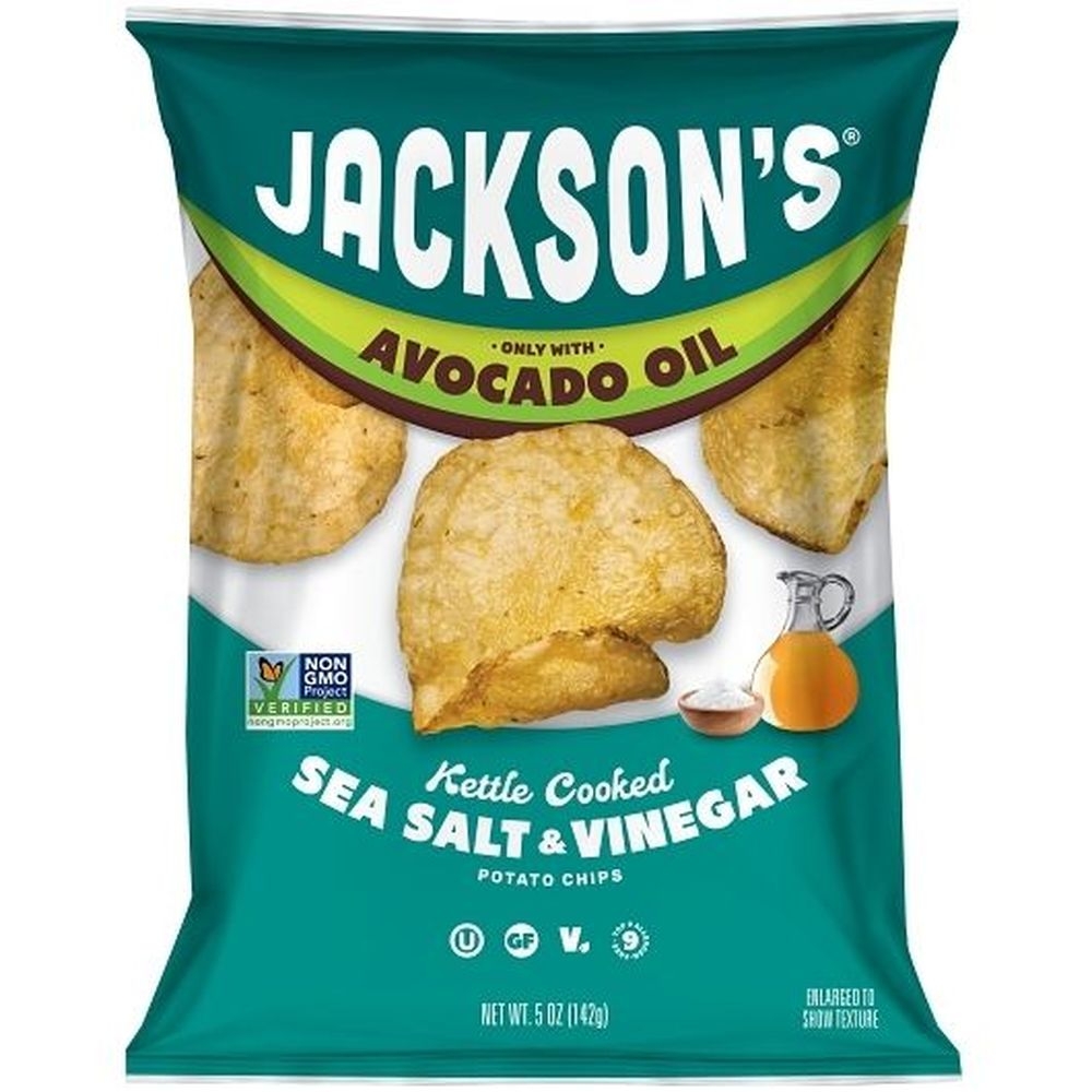 Jacksons Sea Salt and Vinegar Classic Kettle Potato Chips in Avocado Oil, 5 Ounce -- 12 per case